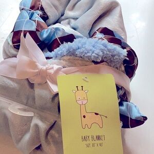 🧸 BABY BLUE BLANKET Satin ARGYLE POWDER BLUE TEDDY FLEECE / VELVETY SOFT NWT